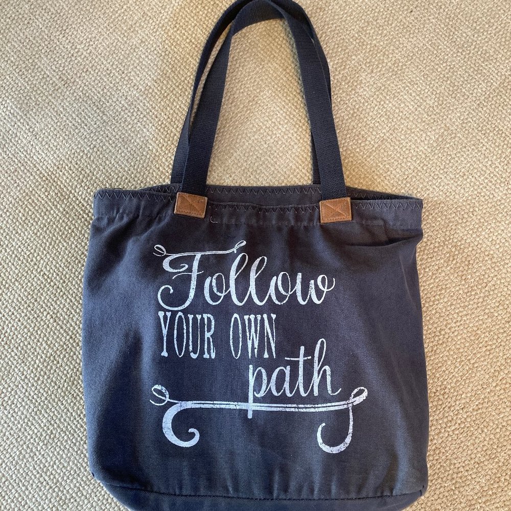 Thirty One "Follow Your Own Path" Gray Canvas Tote - image 1